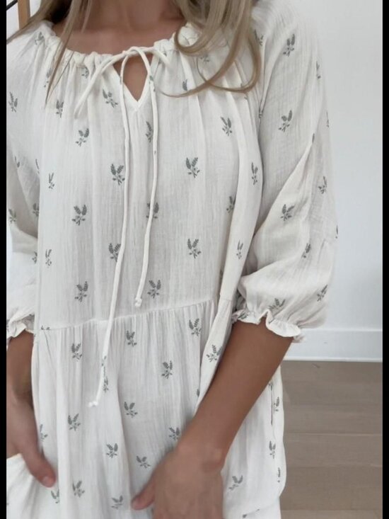 Dresses & Skirts - Worth Collective Avery Tiered Linen-Blend Midi Dress in Soy/Sage Foliage XS